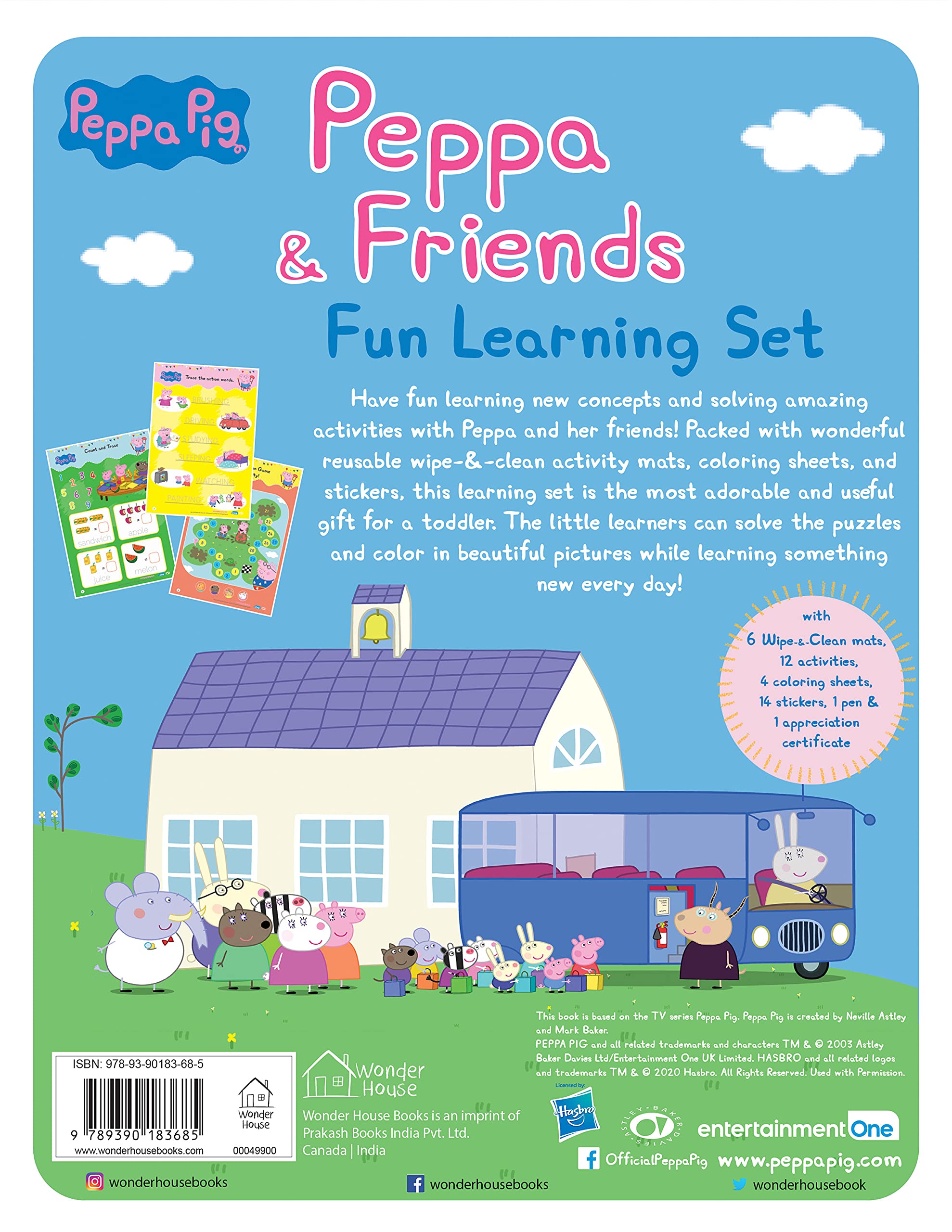 Peppa Pig - Peppa And Friends : Fun Learning Set (with Wipe and Clean Mats, Coloring Sheets, Stickers, Appreciation Certificate and Pen) - The English Bookshop Kuwait