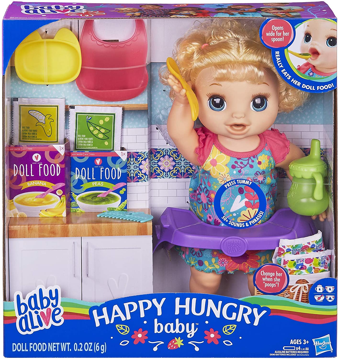 Baby Alive Happy Hungry Baby Blond Curly Hair Doll - The English Bookshop