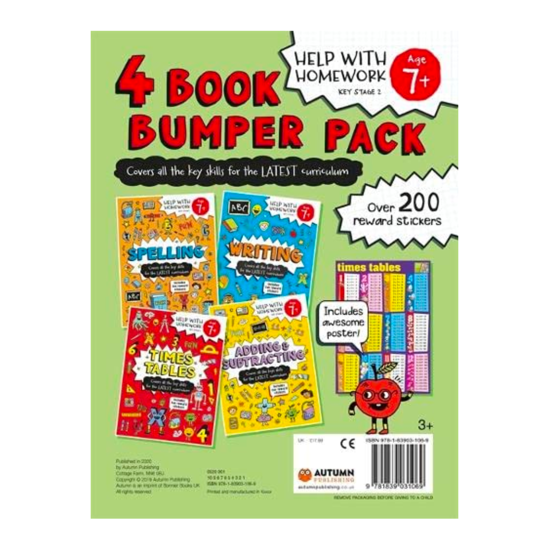 Help With Homework Age 7+: Spelling, Writing, Time Tables, Adding & Subtracting (Four Book Bumper Pack) - The English Bookshop Kuwait