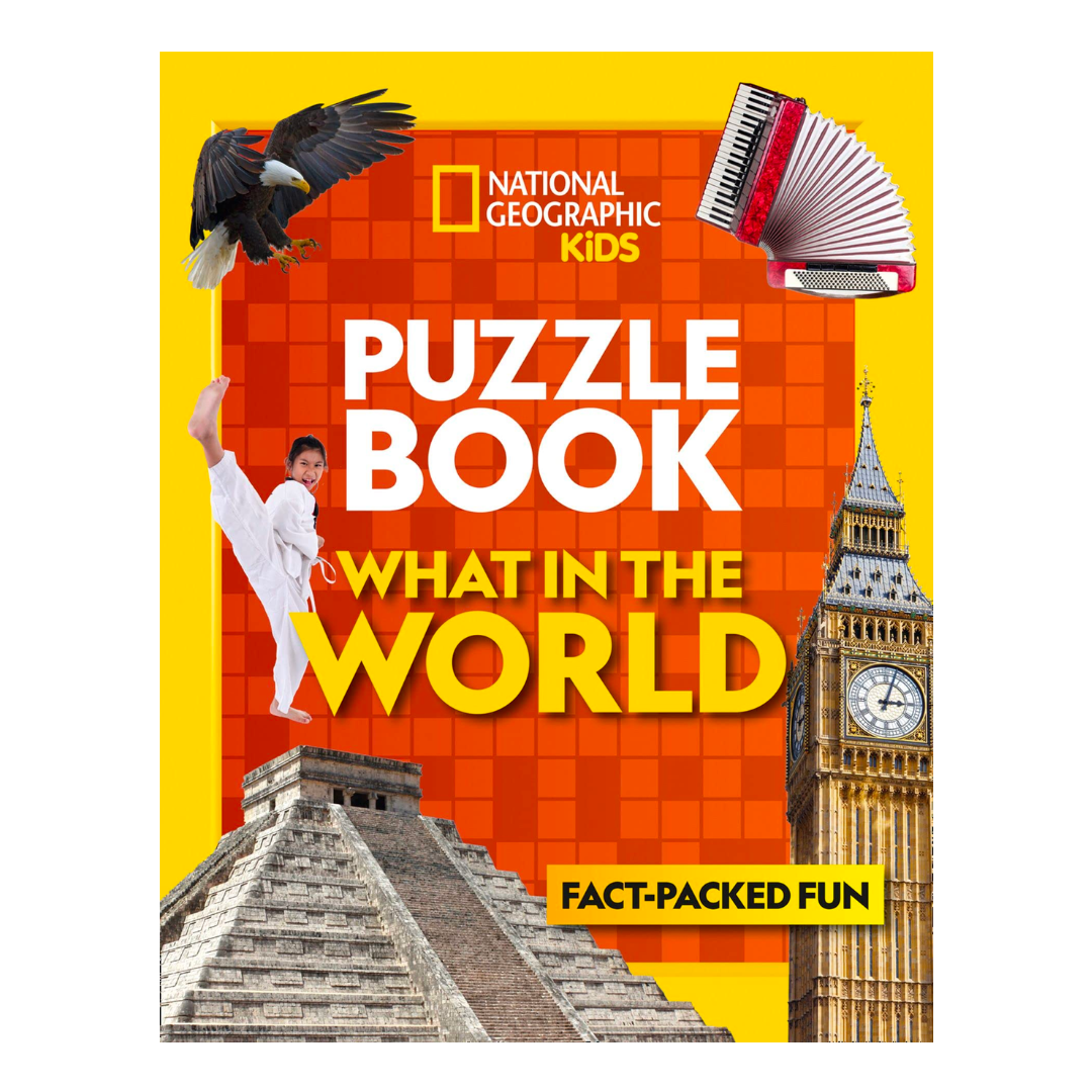 Puzzle Book What in the World: Brain-tickling quizzes, sudokus, crosswords and wordsearches (National Geographic Kids Puzzle Books) - The English Bookshop Kuwait