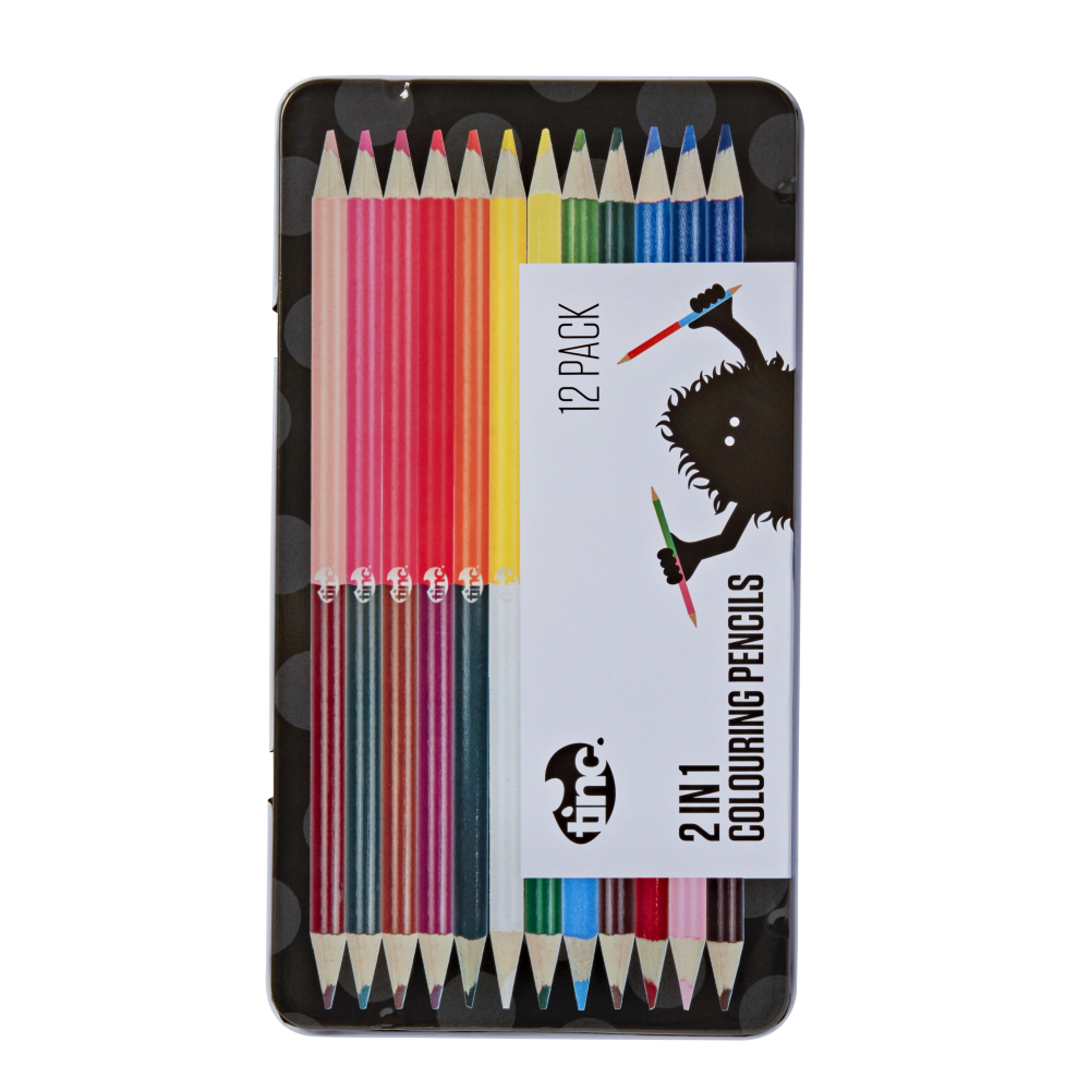 2 in 1 Colouring Pencils Tin (12 pcs) - Tinc - The English Bookshop
