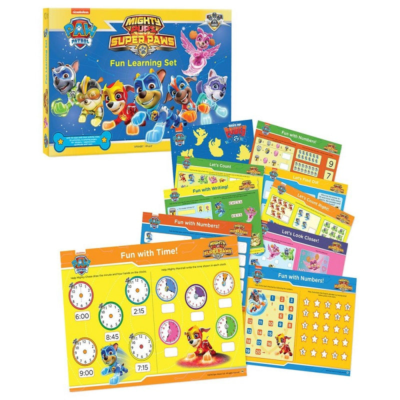 Nickelodeon Paw Patrol - Mighty Pups Super Paws : Fun Learning Set (With Wipe And Clean Mats, Coloring Sheets, Stickers, Crayon Set, Appreciation Certificate And Pen) - The English Bookshop Kuwait