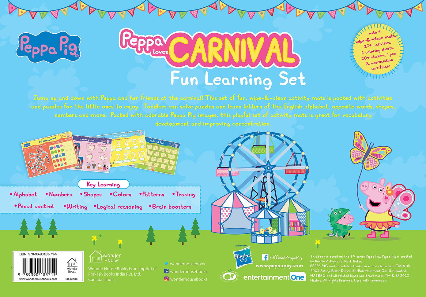 Peppa Pig - Peppa Loves Carnival : Fun Learning Set (With Wipe And Clean Mats, Coloring Sheets, Stickers, Appreciation Certificate And Pen) - The English Bookshop Kuwait